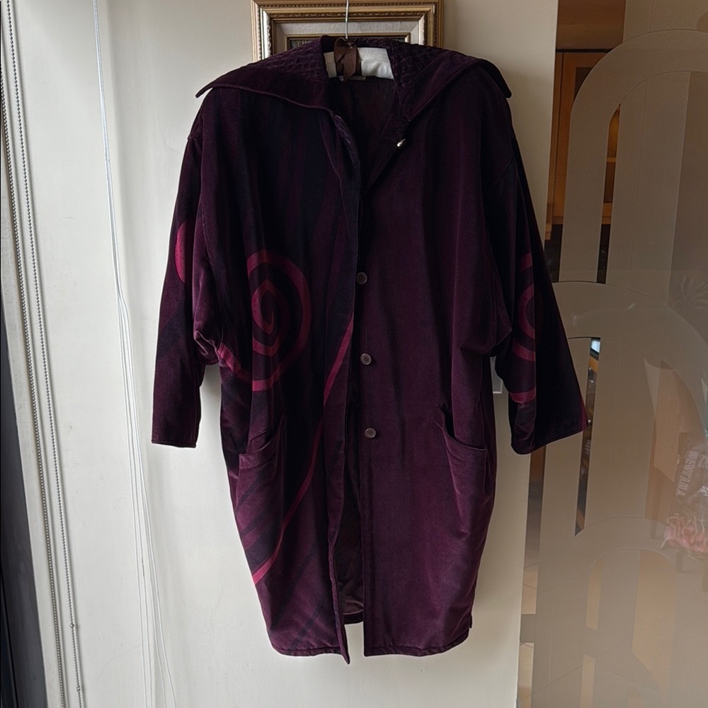 VINTAGE GIANNI VERSACE  burgundy cotton velvet cocoon coat